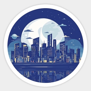 Modern City Skyline Landscape At Night Discovery Sticker